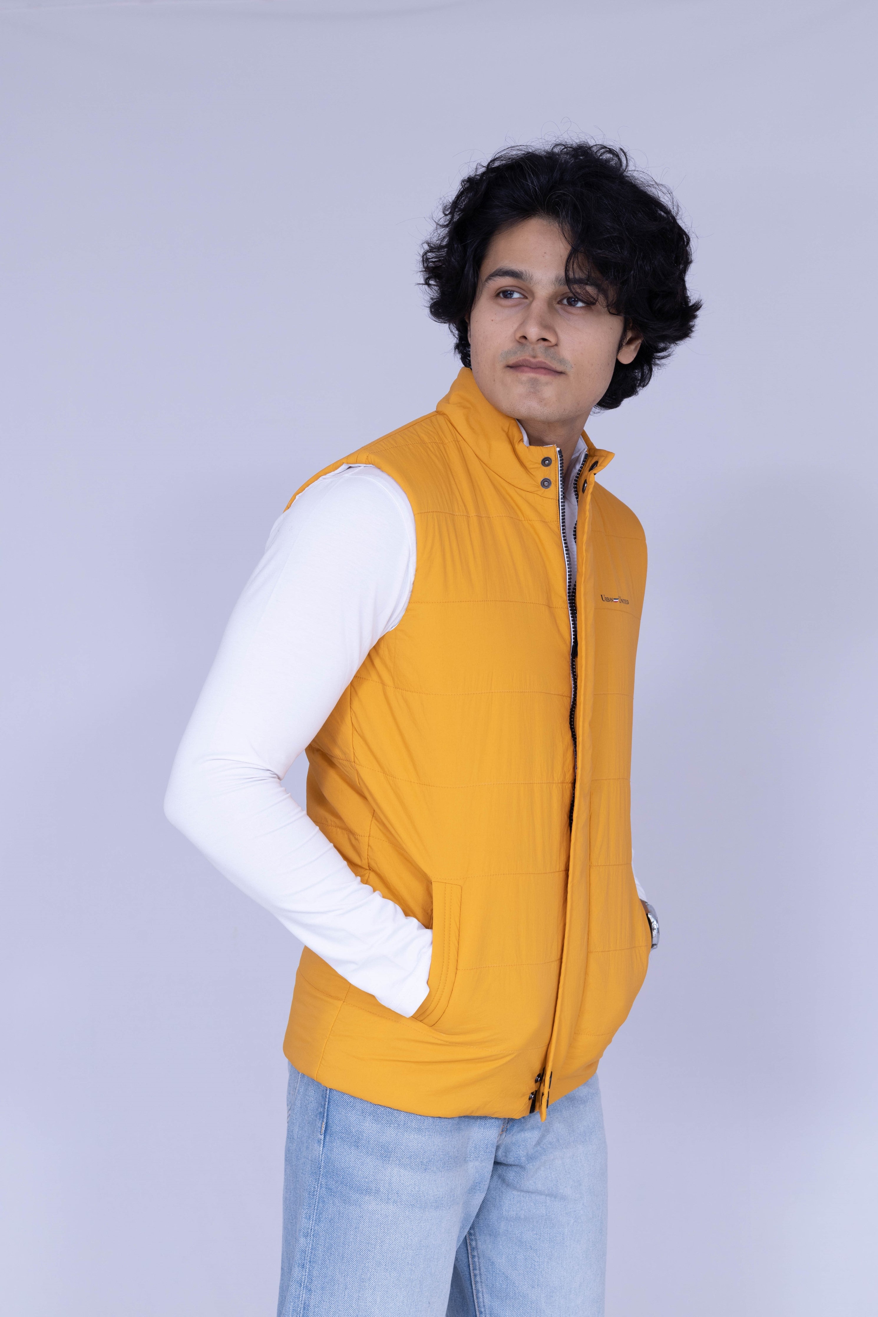 Yellow & White reversible sleeveless jacket