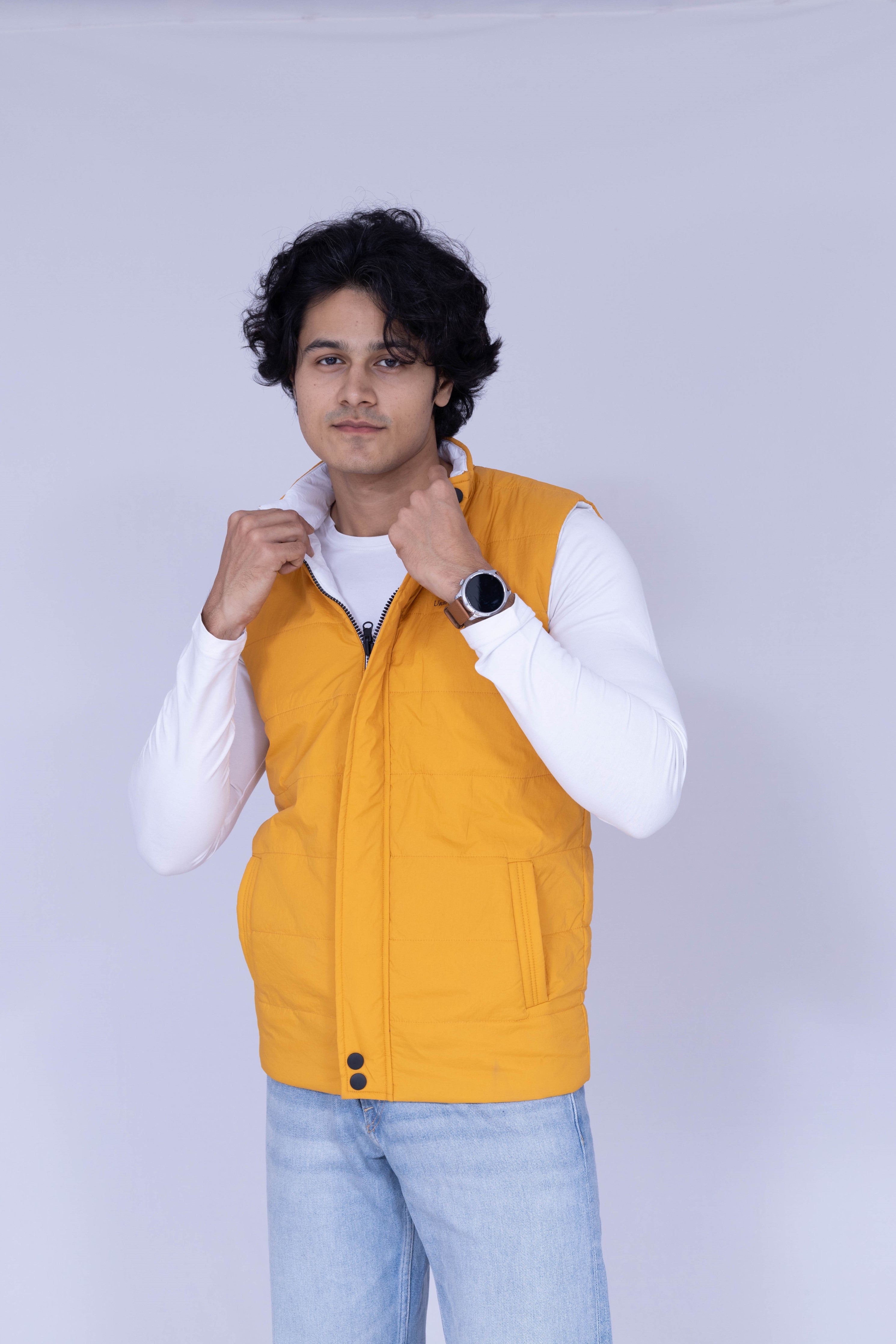 Yellow & White reversible sleeveless jacket