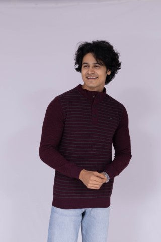 High neck striped sweatshirt in wine