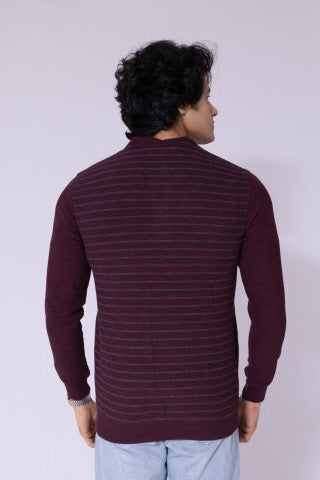 High neck striped sweatshirt in wine