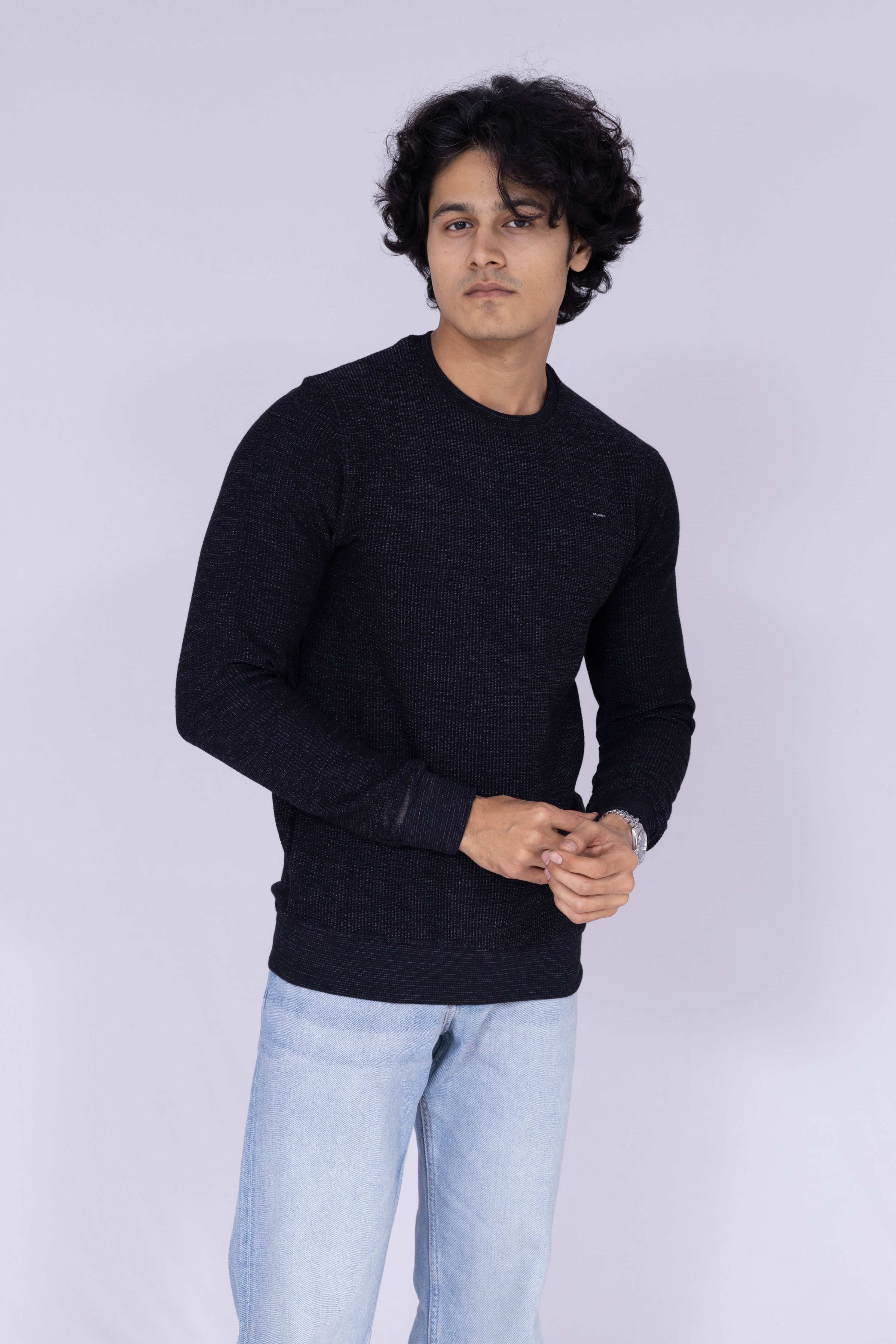 Lightly textured dark blue sweatshirt