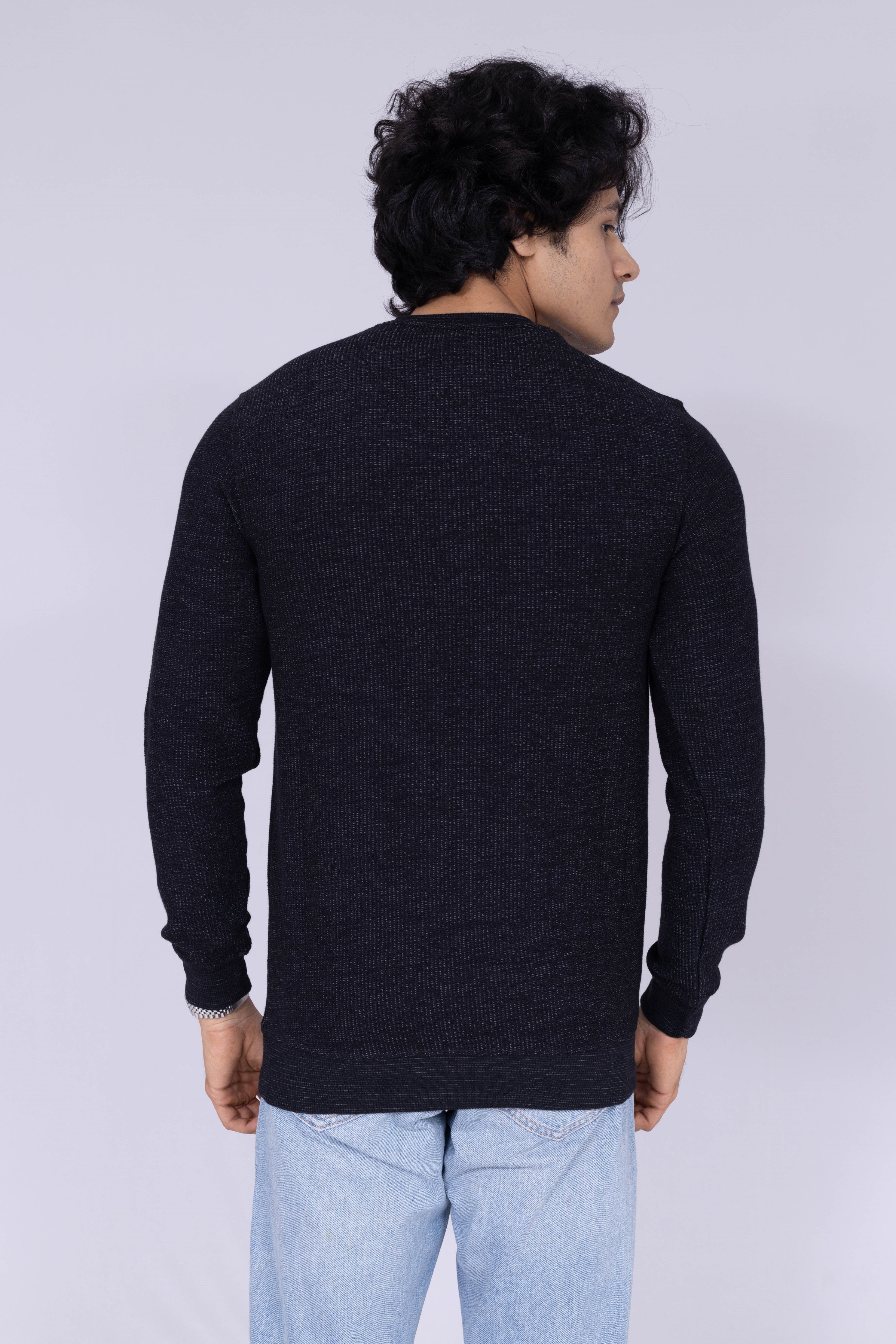 Lightly textured dark blue sweatshirt