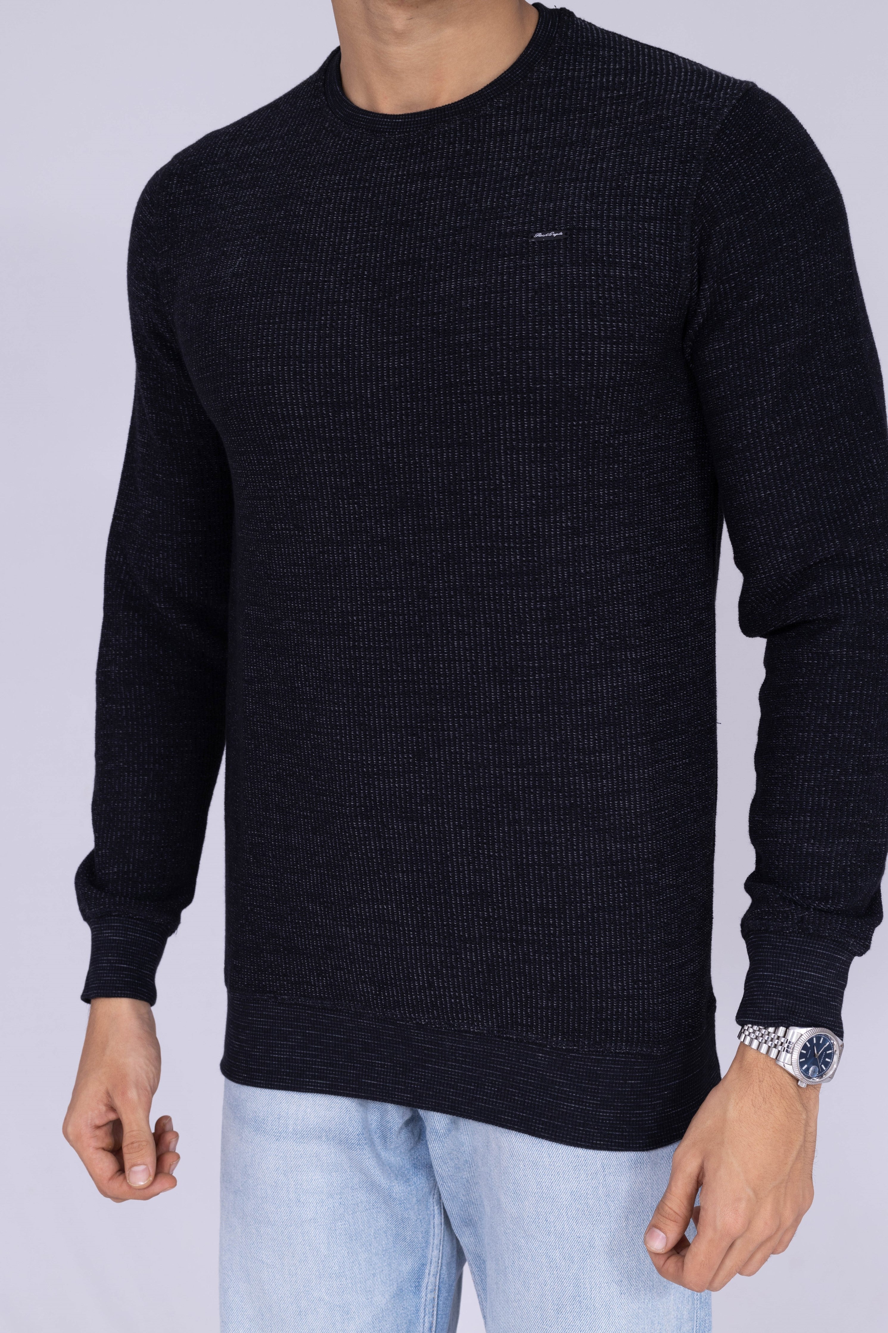 Lightly textured dark blue sweatshirt