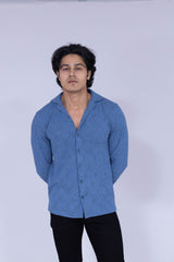 Wavy pattern light blue ink shirt