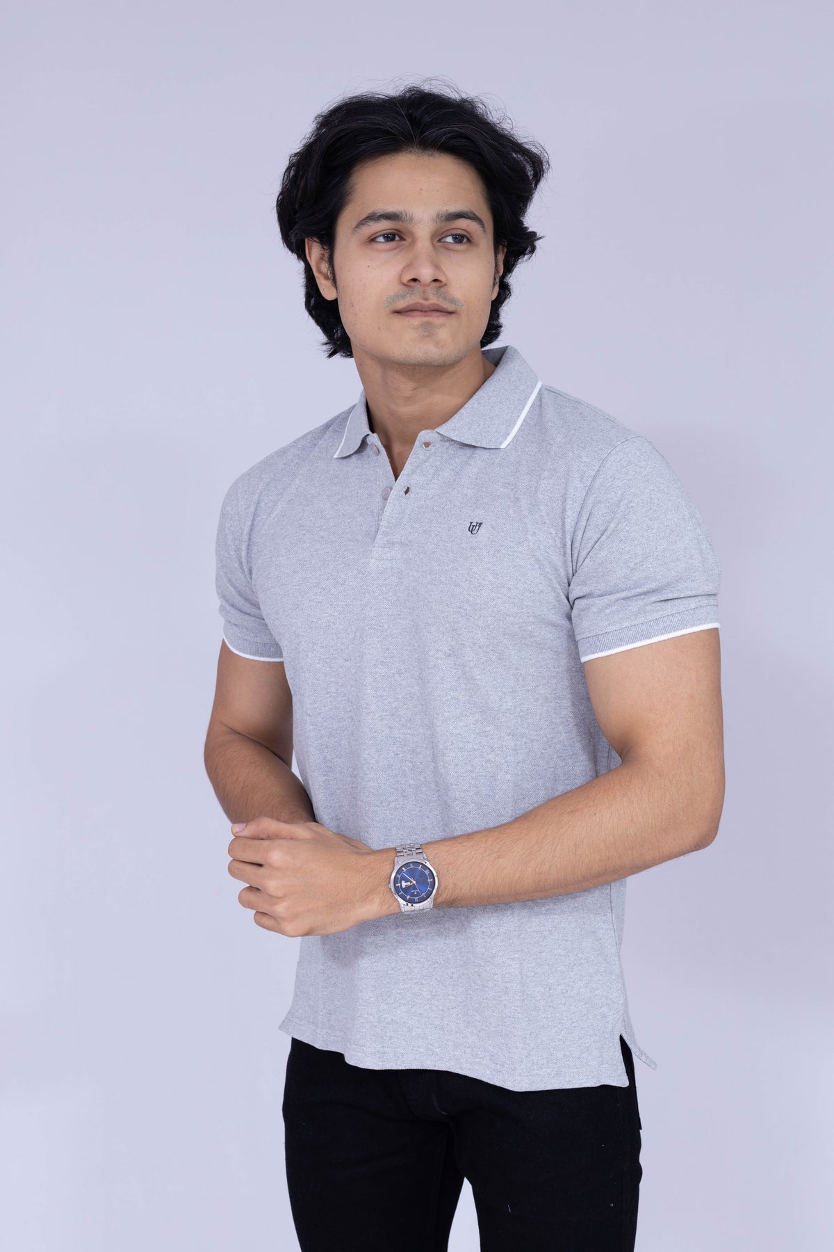 Light grey polo T-shirt with white details