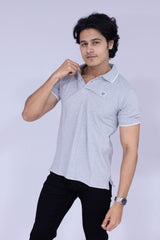 Light grey polo T-shirt with white details