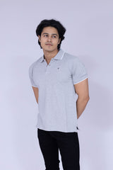 Light grey polo T-shirt with white details