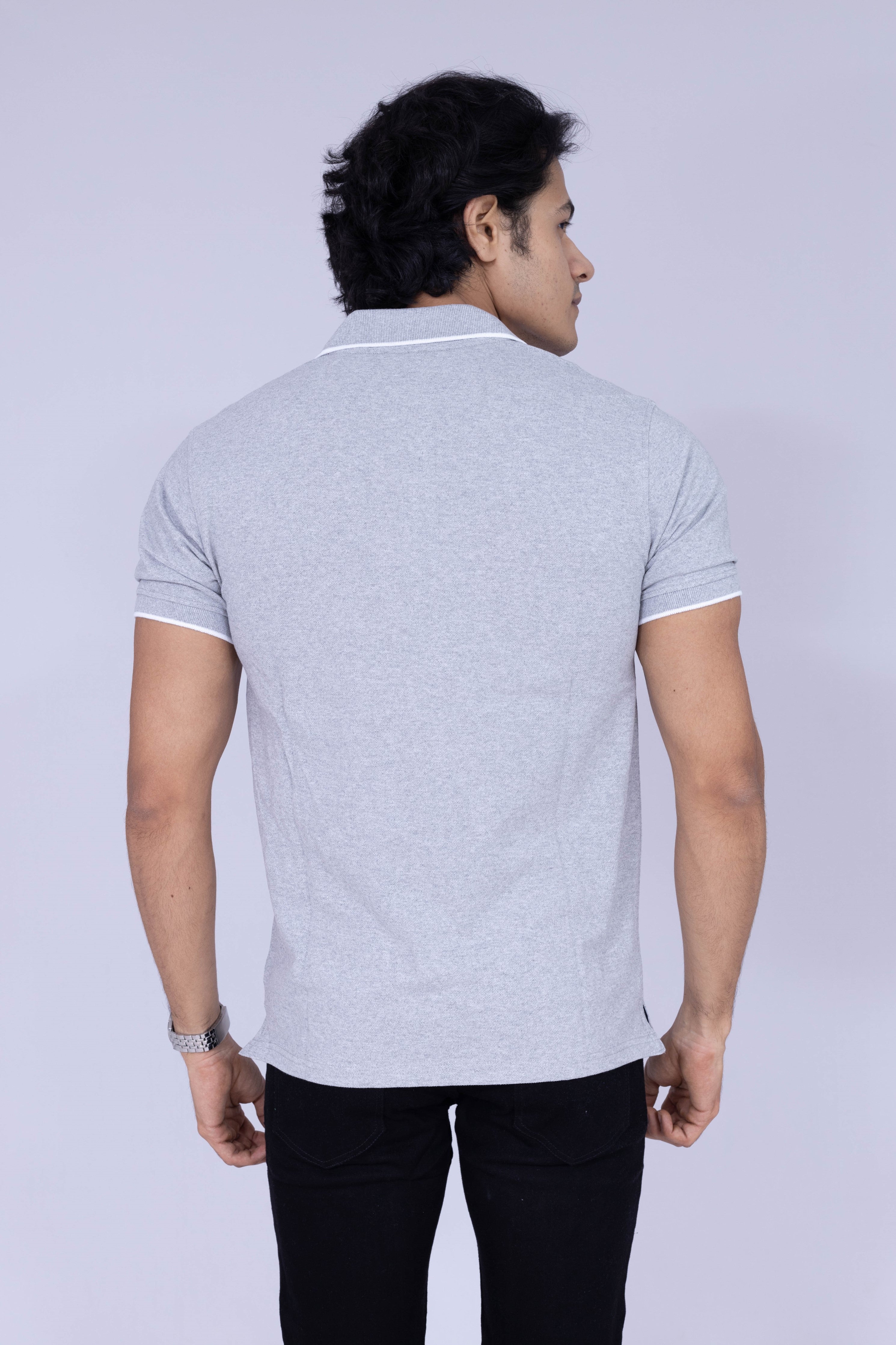 Light grey polo T-shirt with white details