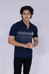 Indigo polo T-shirt with Horizontal stripes