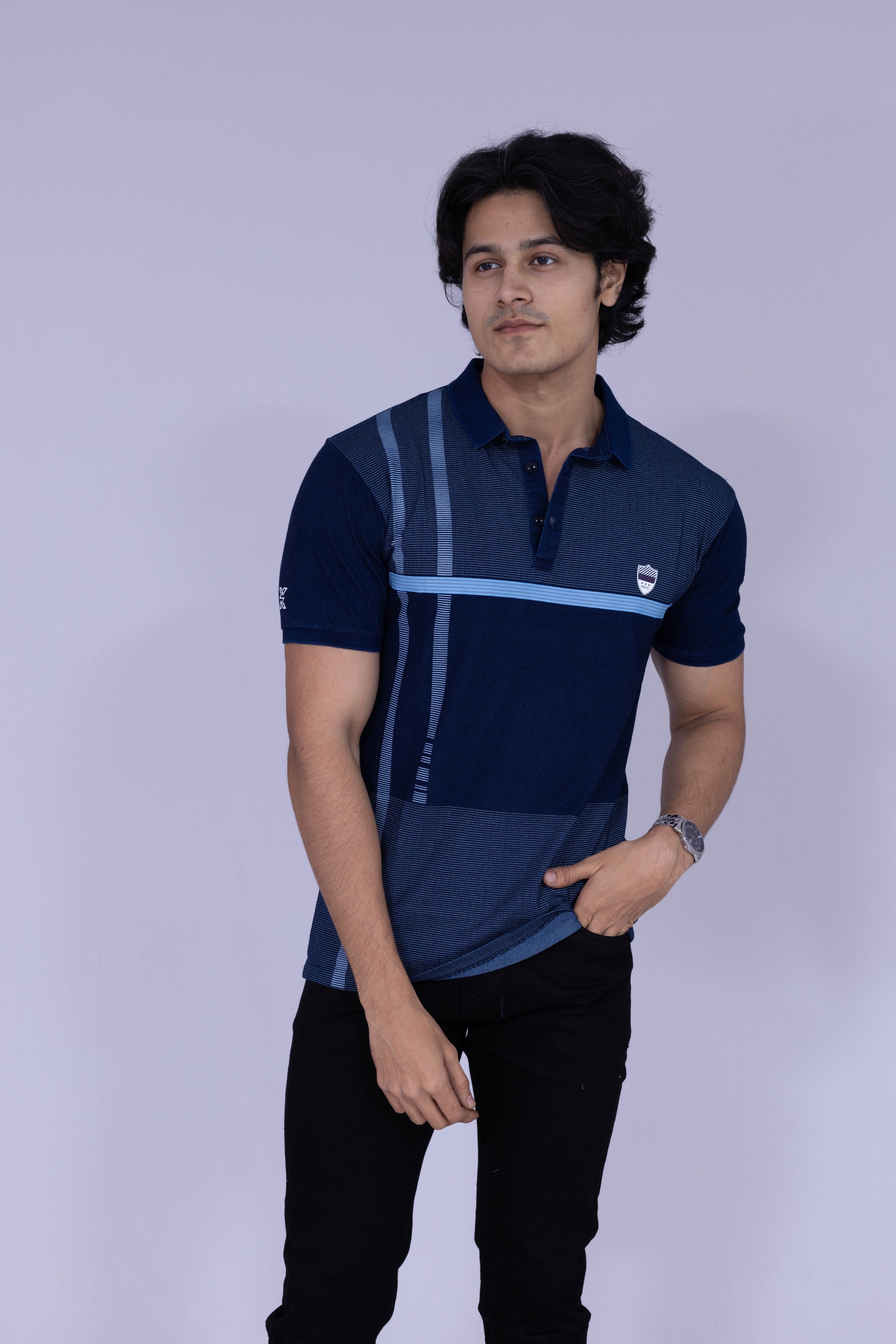 Pattern block Indigo polo T-shirt