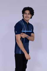 Pattern block Indigo polo T-shirt