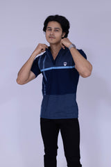 Pattern block Indigo polo T-shirt