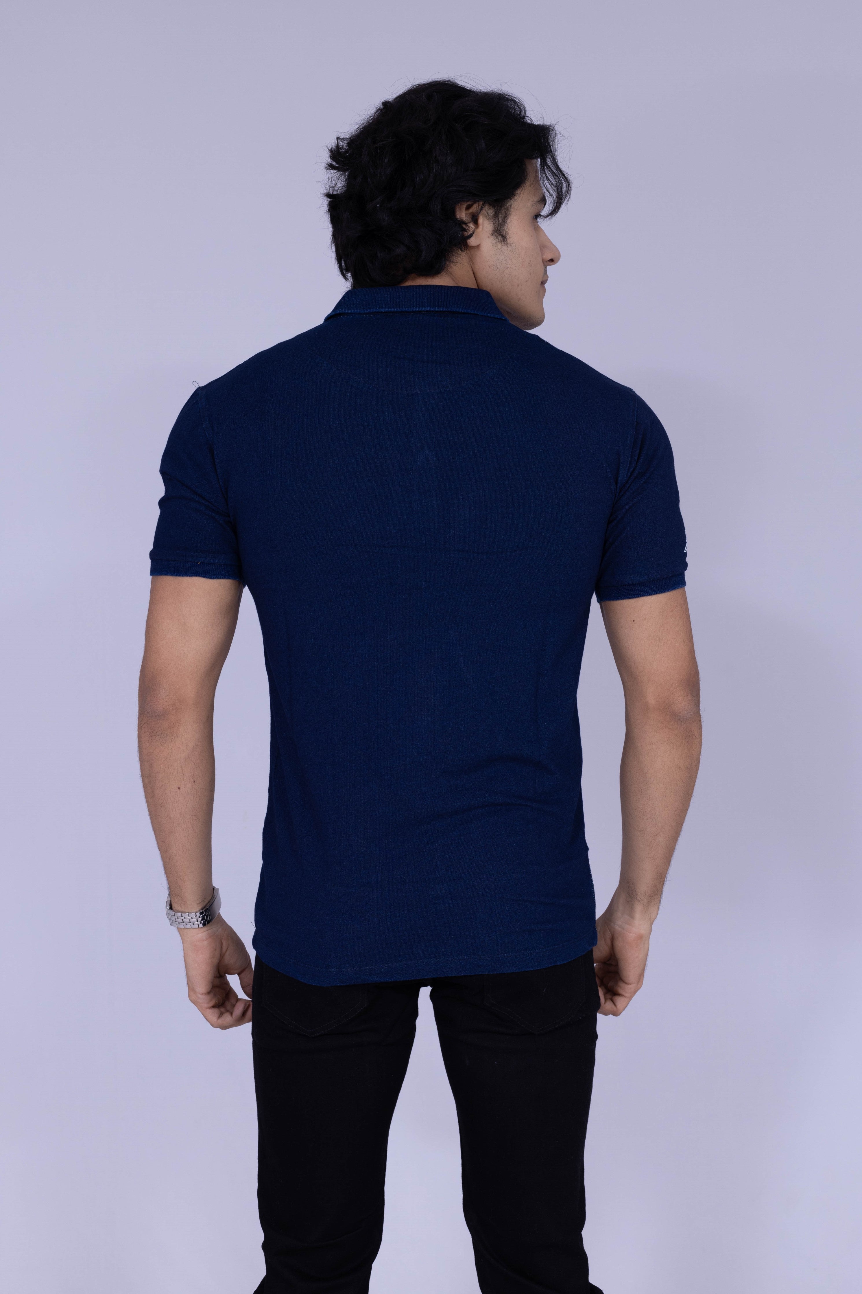 Pattern block Indigo polo T-shirt