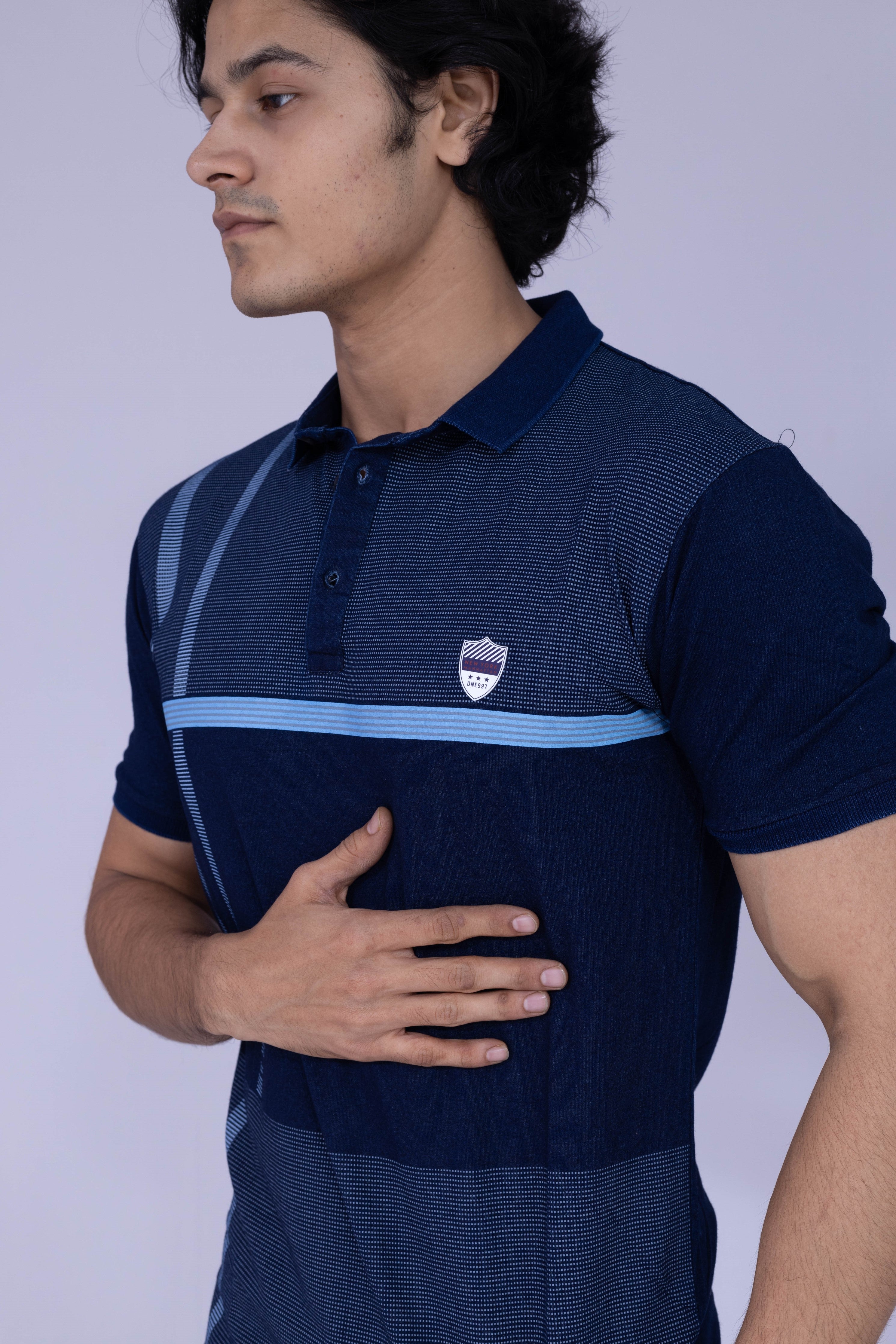 Pattern block Indigo polo T-shirt