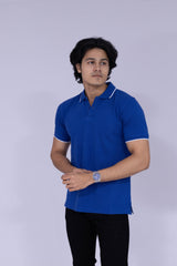 Royal blue polo T-shirt with white tipping