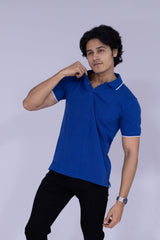 Royal blue polo T-shirt with white tipping