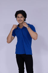 Royal blue polo T-shirt with white tipping