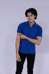 Royal blue polo T-shirt with white tipping