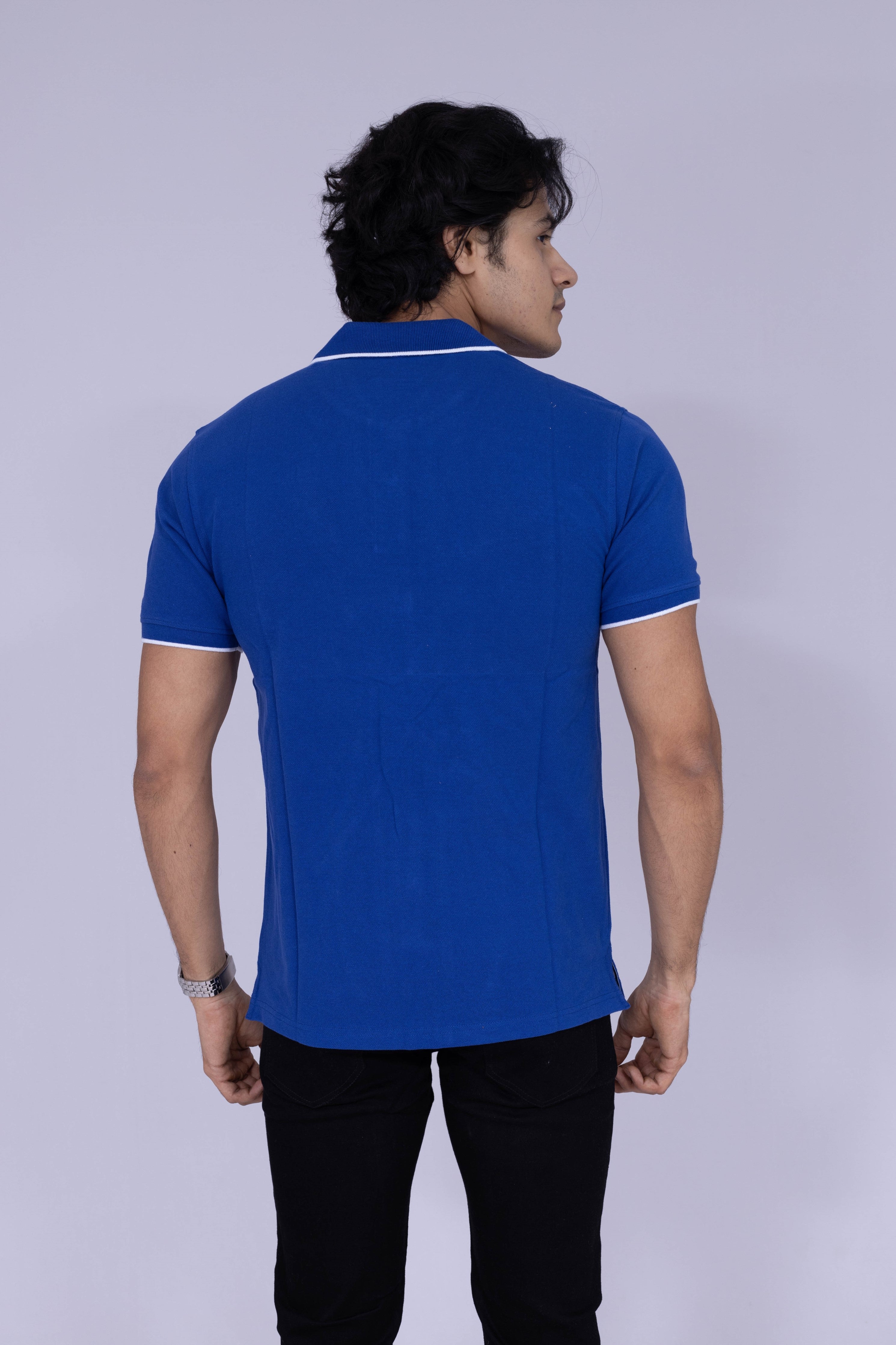 Royal blue polo T-shirt with white tipping