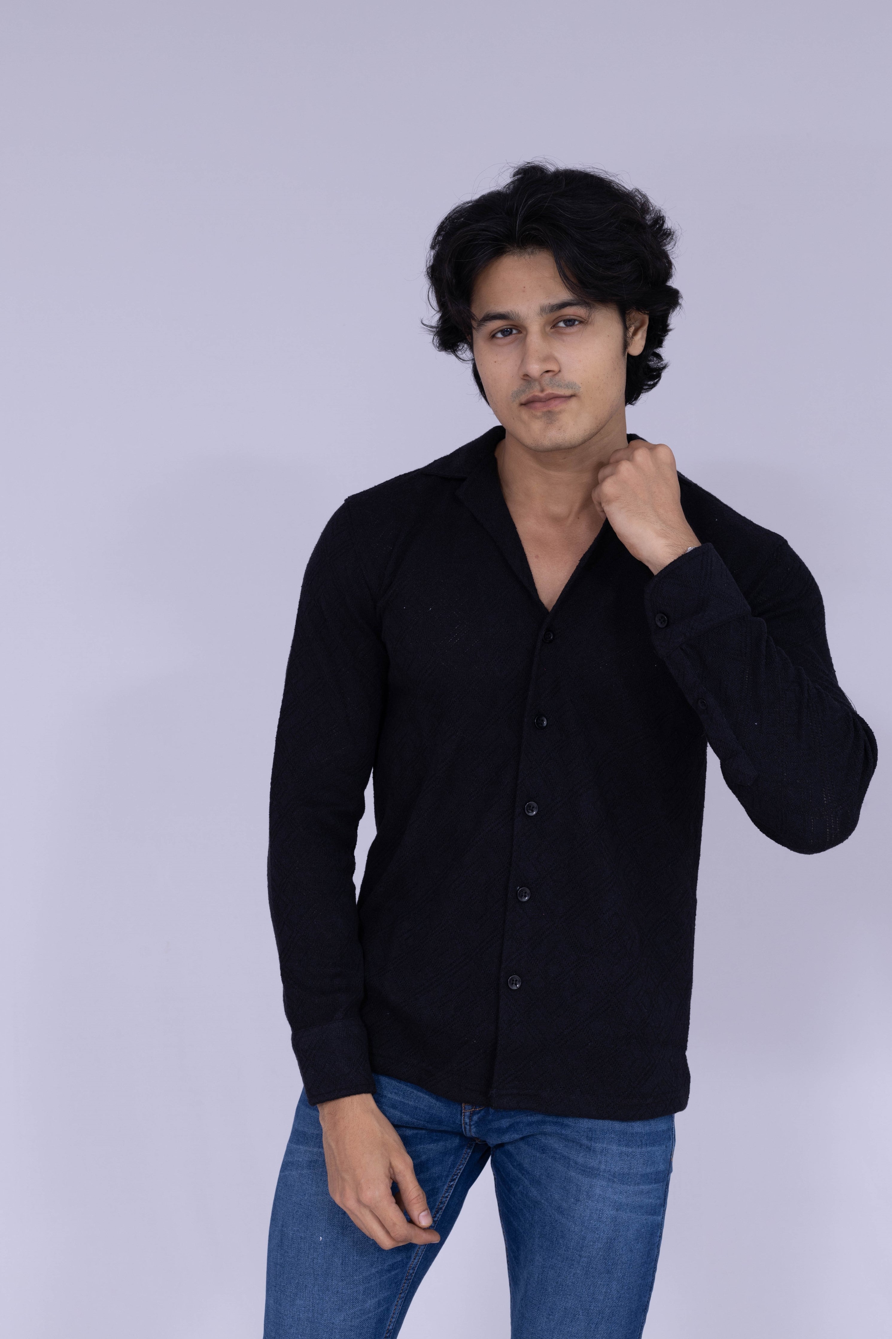 Classic textured solid black shirt