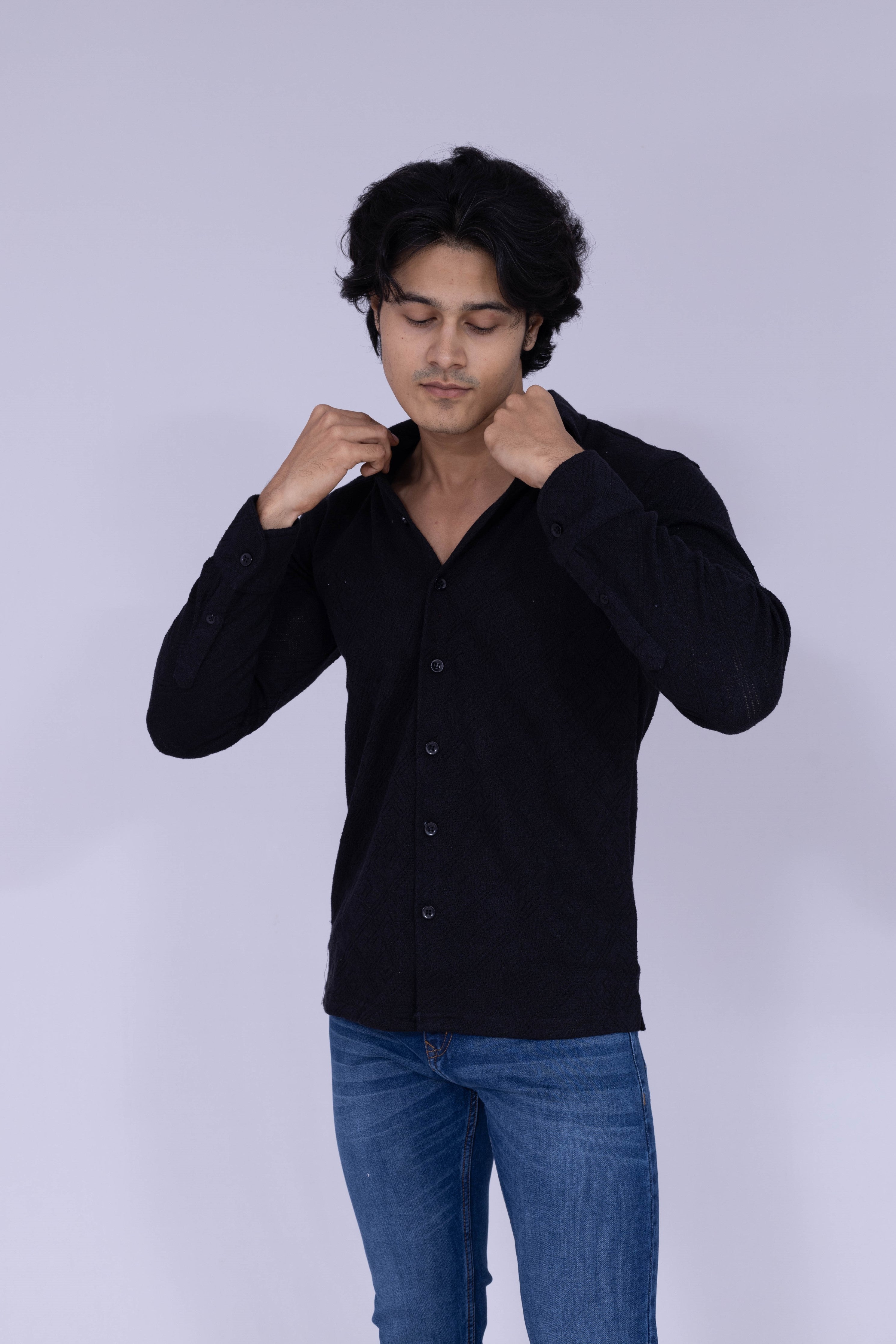 Classic textured solid black shirt