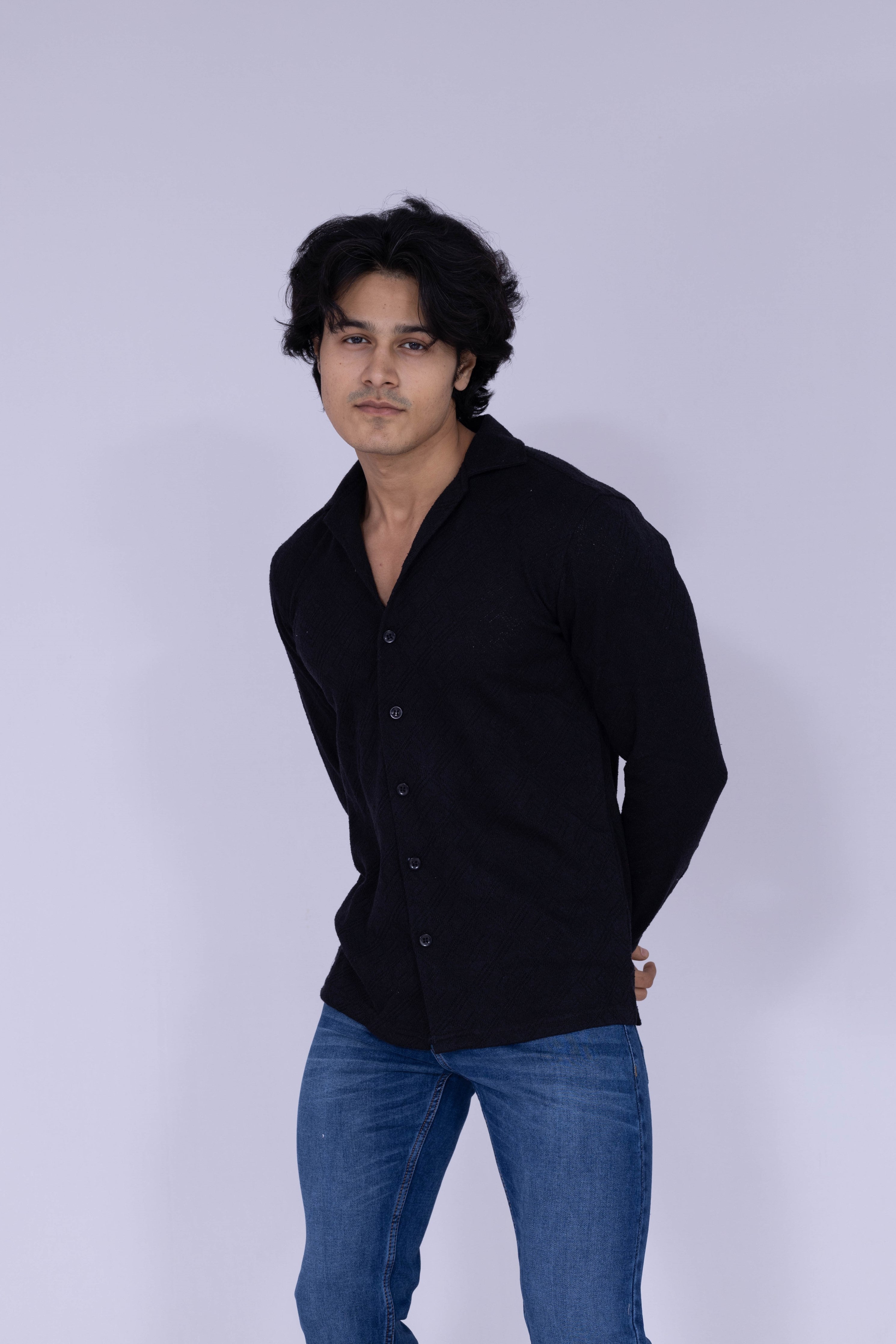 Classic textured solid black shirt