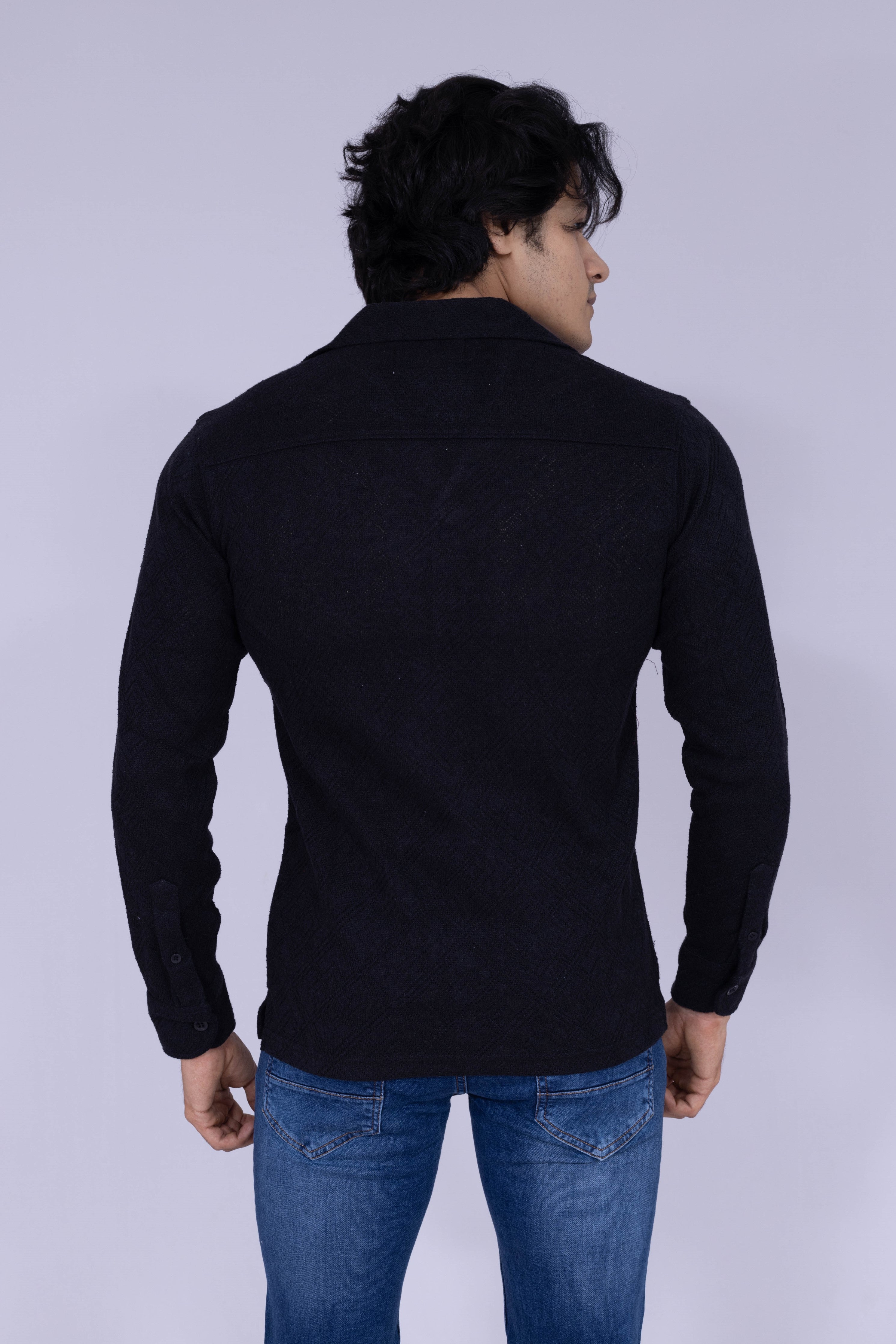 Classic textured solid black shirt