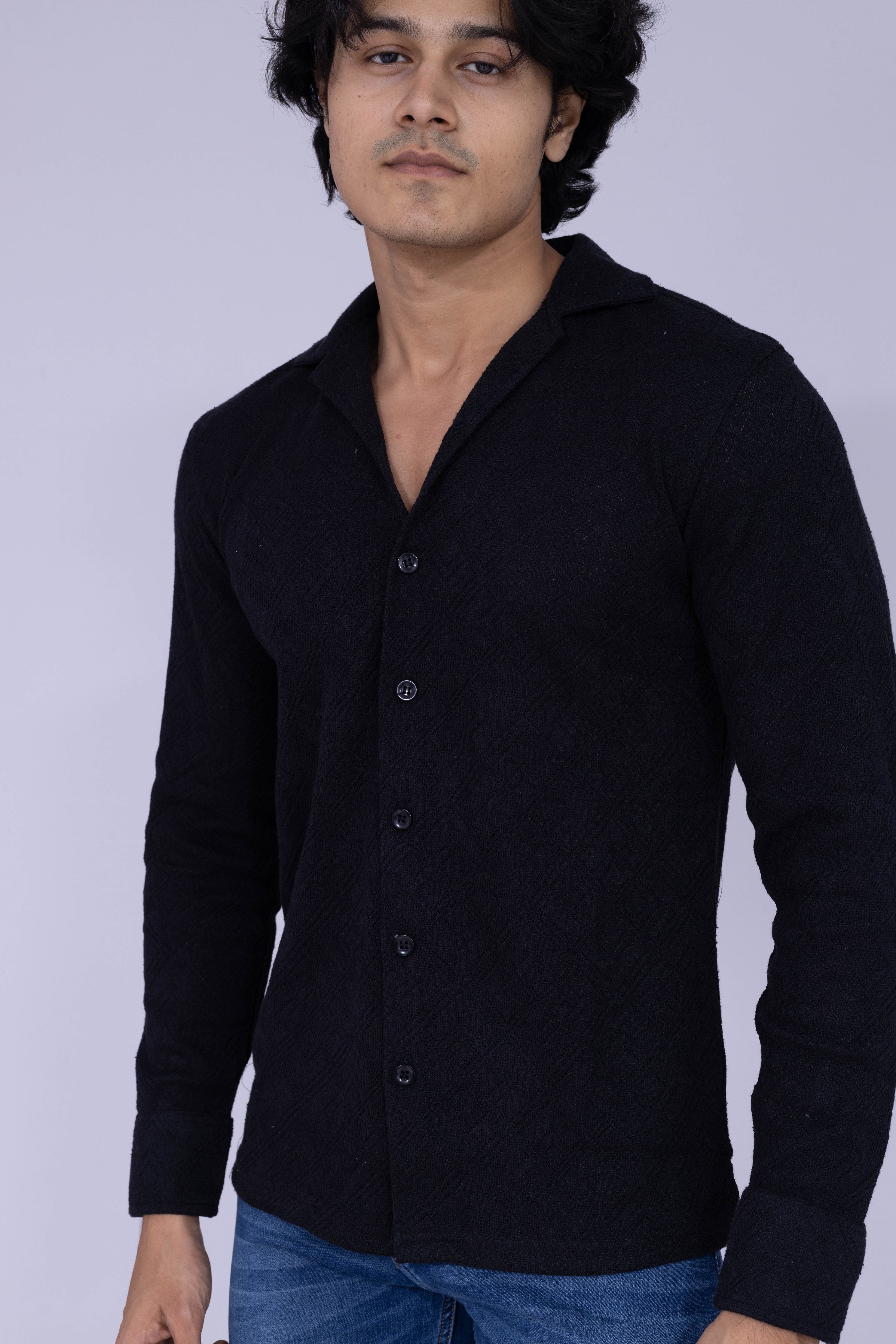 Classic textured solid black shirt