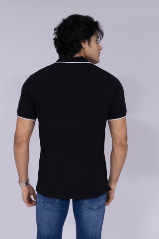 Black polo T-shirt with white tipping details