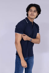 Deep Navy polo T-shirt with white tipping details