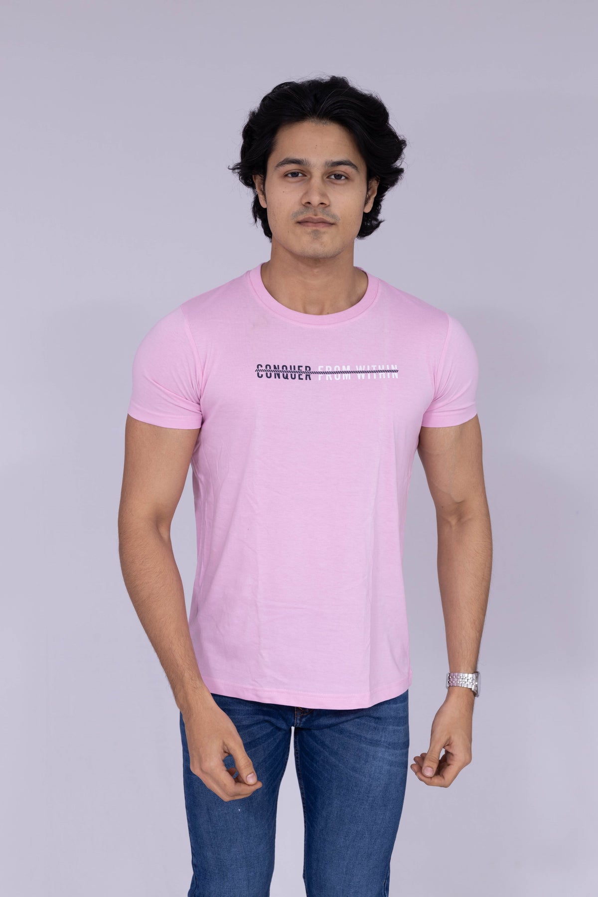 Conquer from within light pink T-shirt