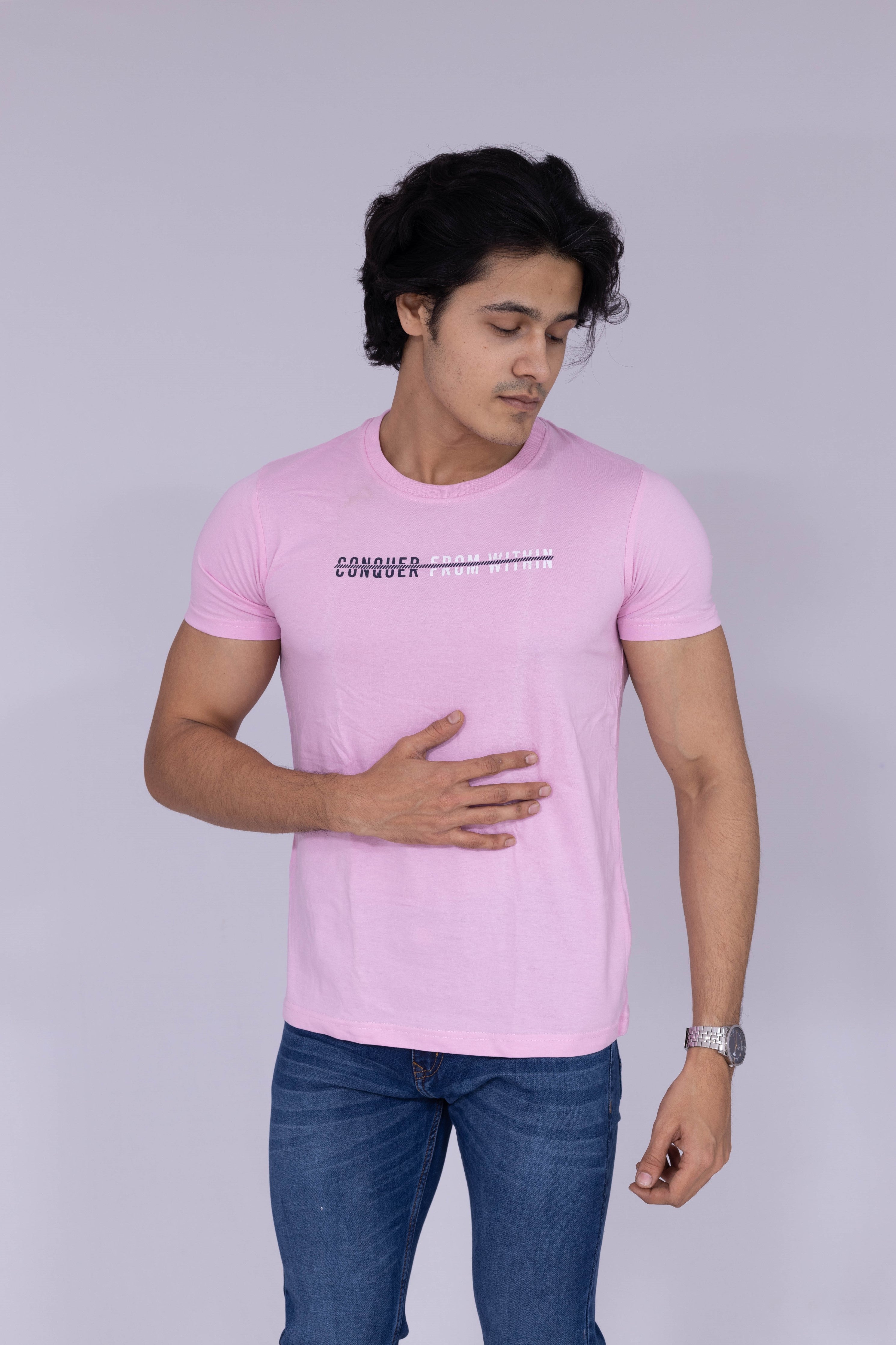 Conquer from within light pink T-shirt