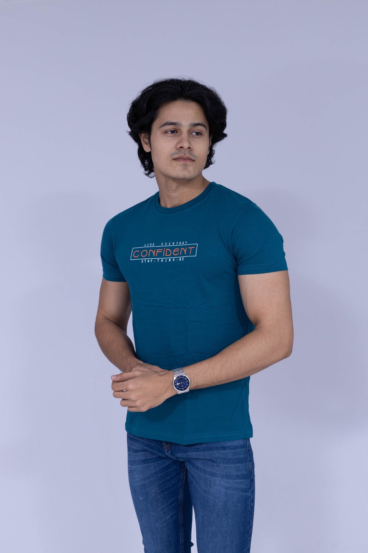 Confident typography teal T-shirt