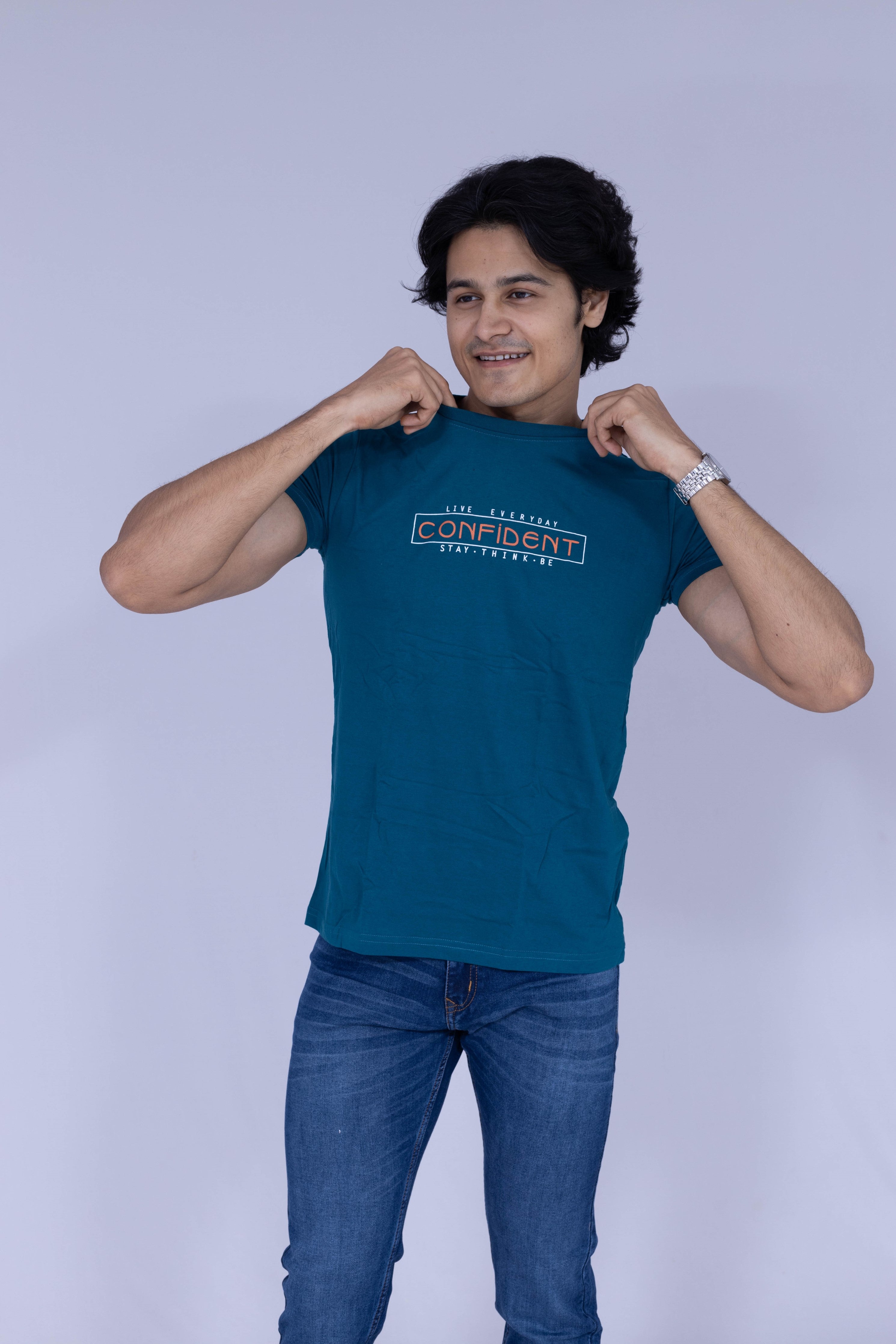 Confident typography teal T-shirt