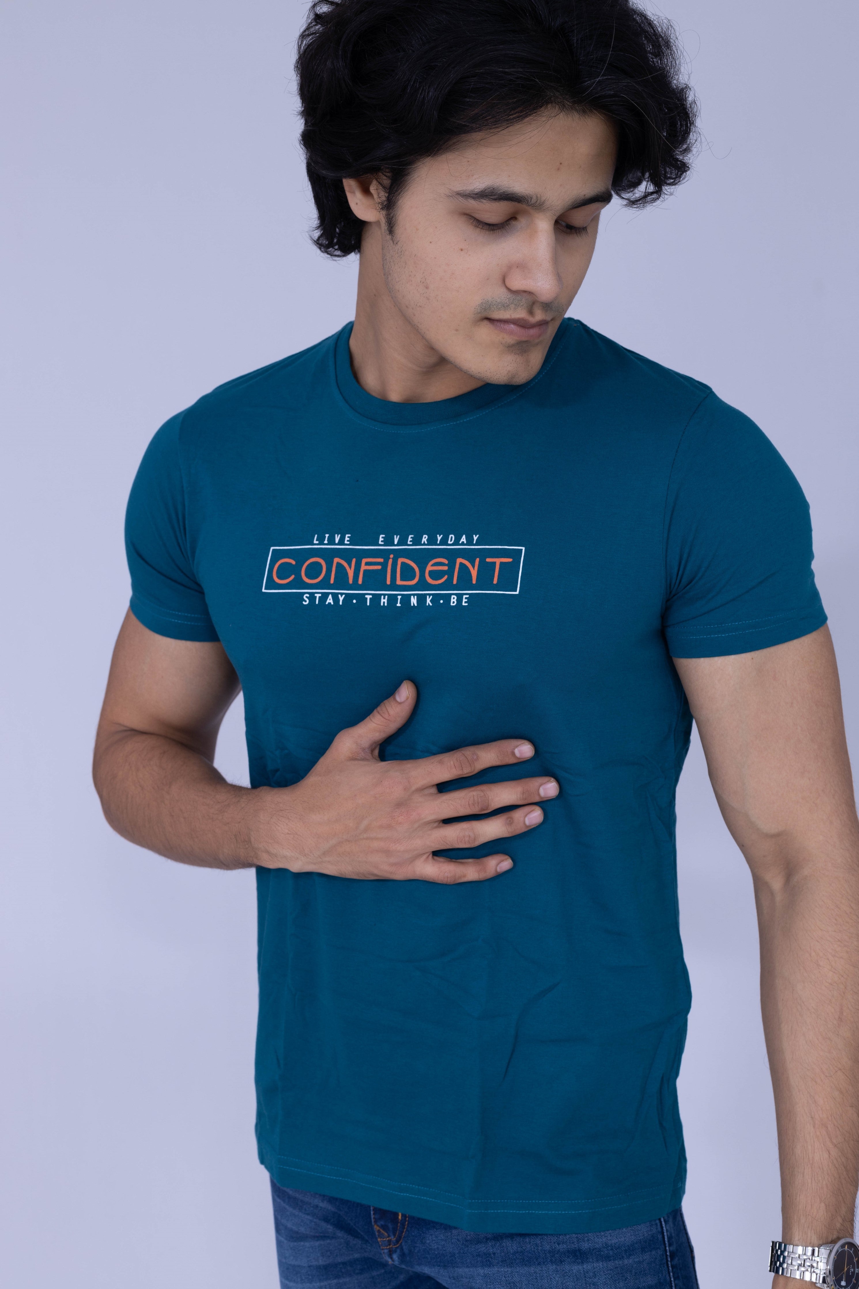 Confident typography teal T-shirt