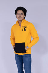 Half Zipper Kangaroo Pocket Yellow Sweatshirt