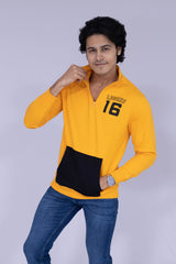 Half Zipper Kangaroo Pocket Yellow Sweatshirt