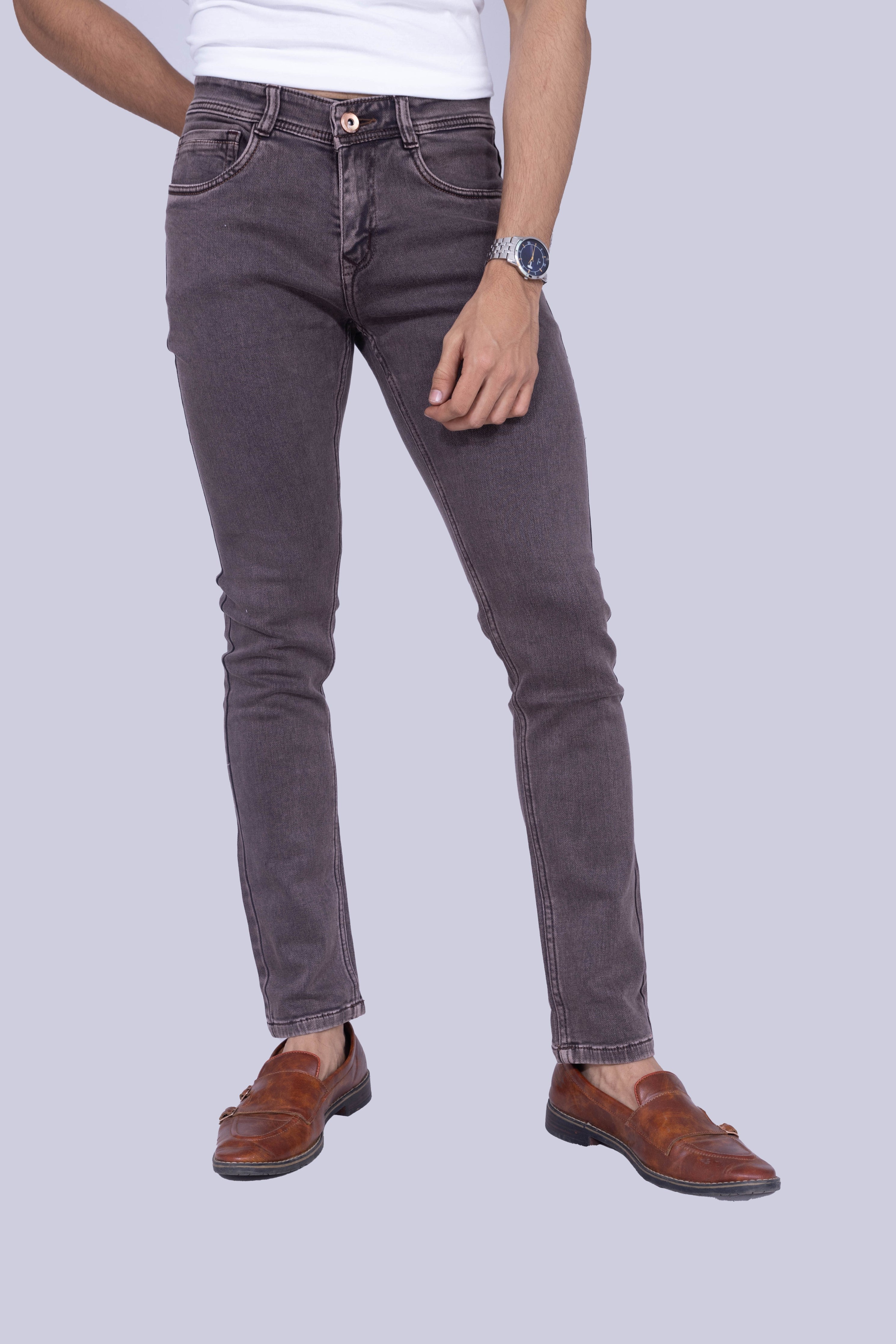Dark washed coffee colour narrow fit jeans