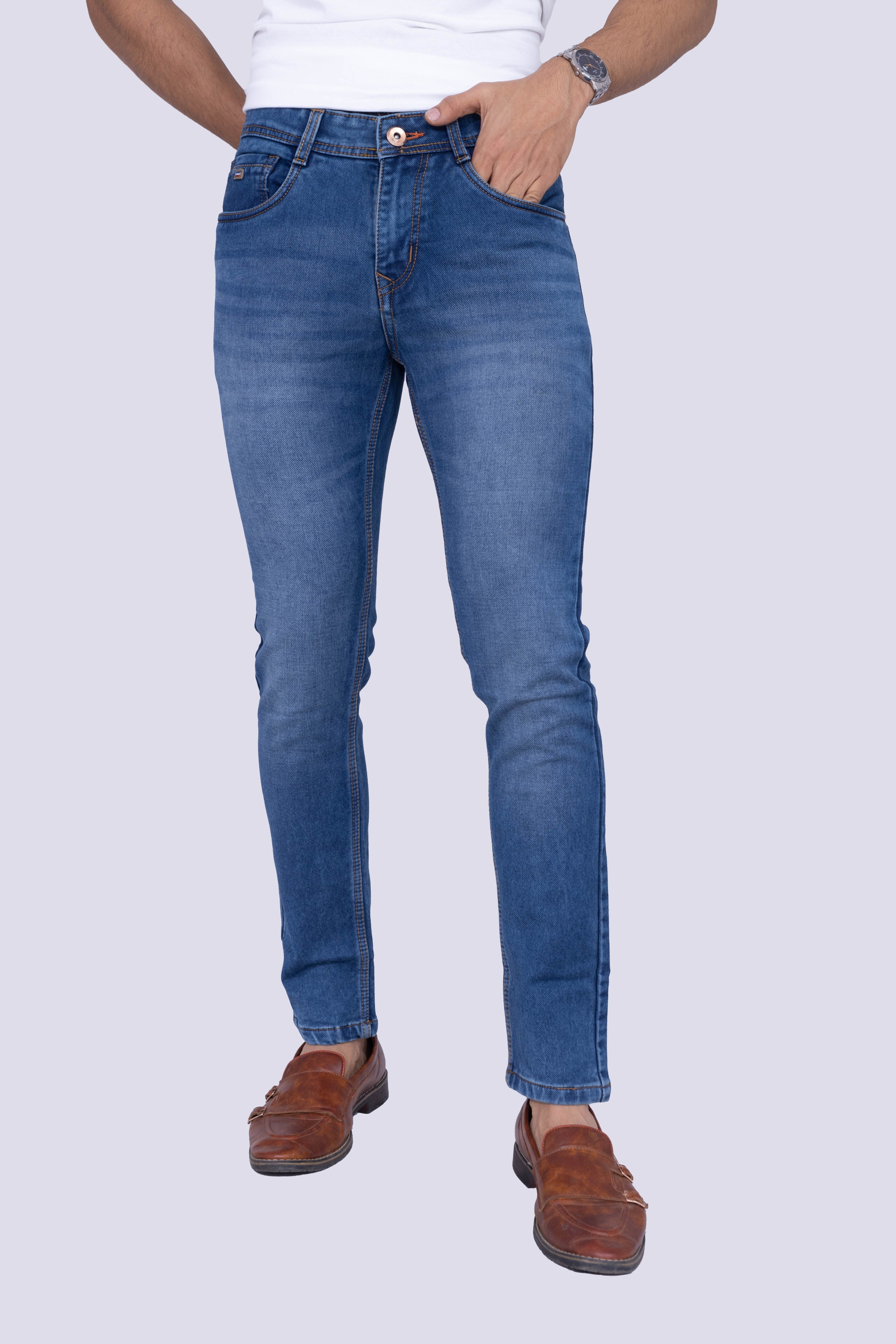 Mid washed Knit jeans Blue Narrow fit jeans