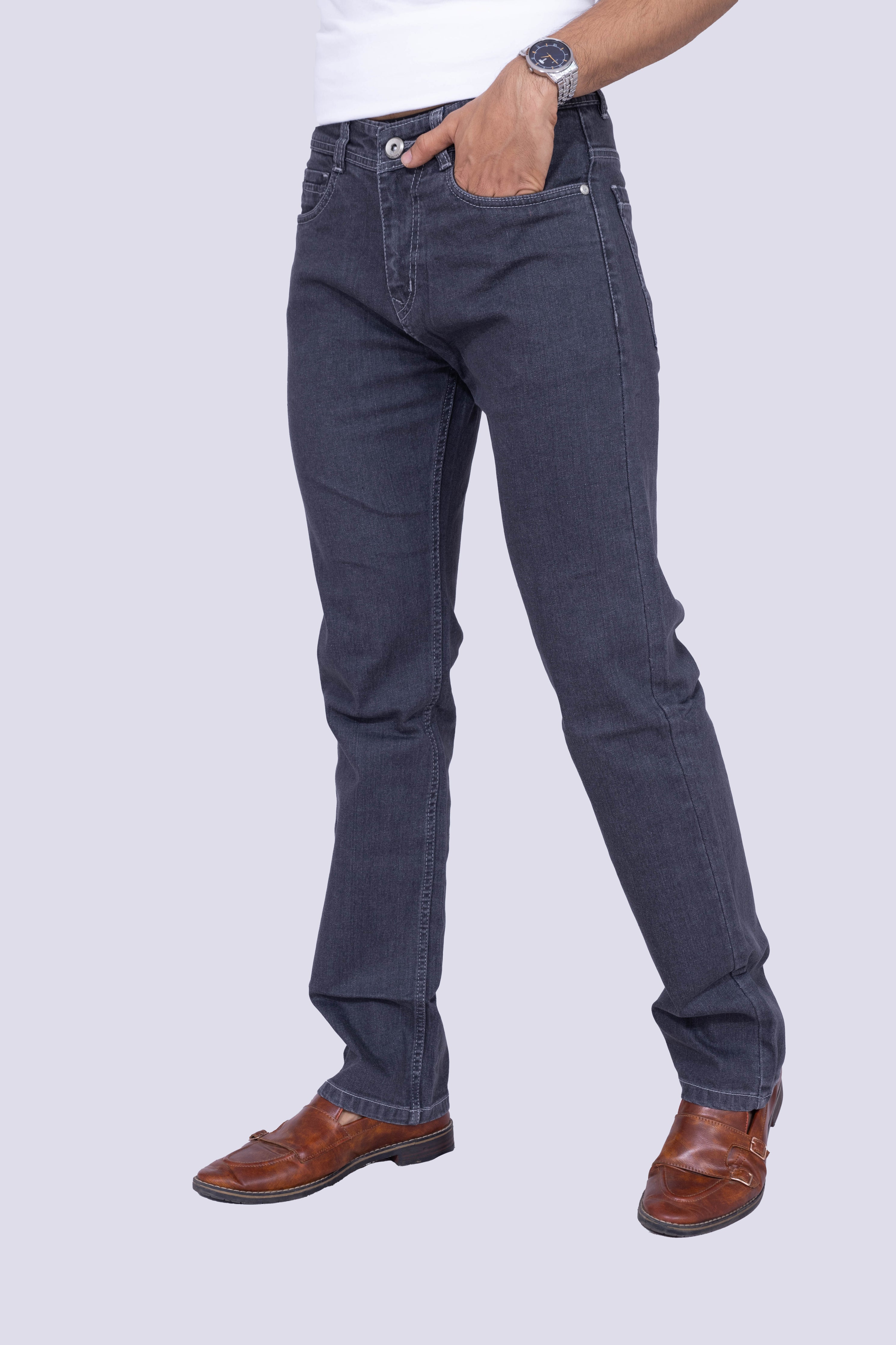 Vintage Dark Grey Straight Fit stretchable jeans