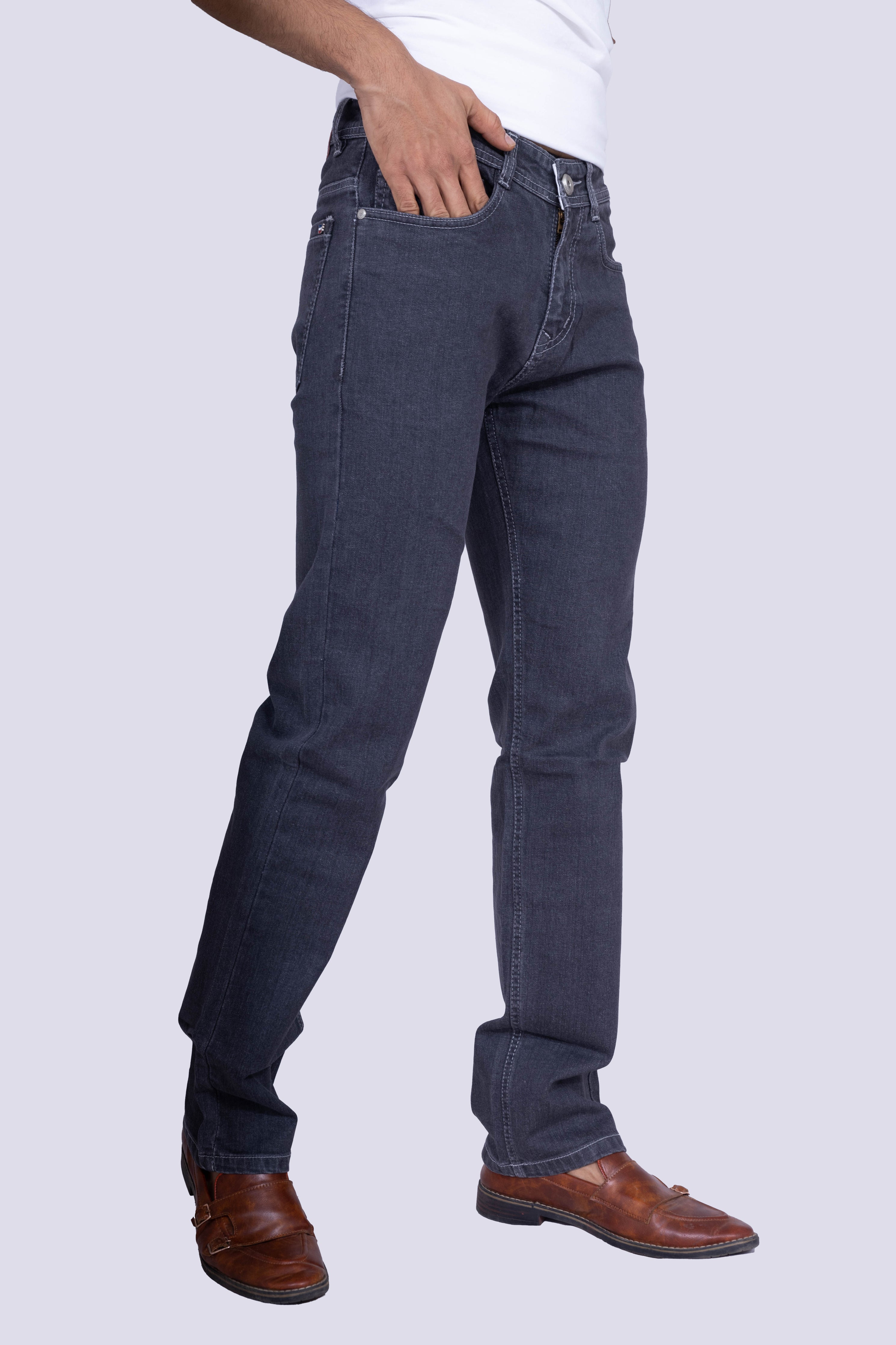 Vintage Dark Grey Straight Fit stretchable jeans