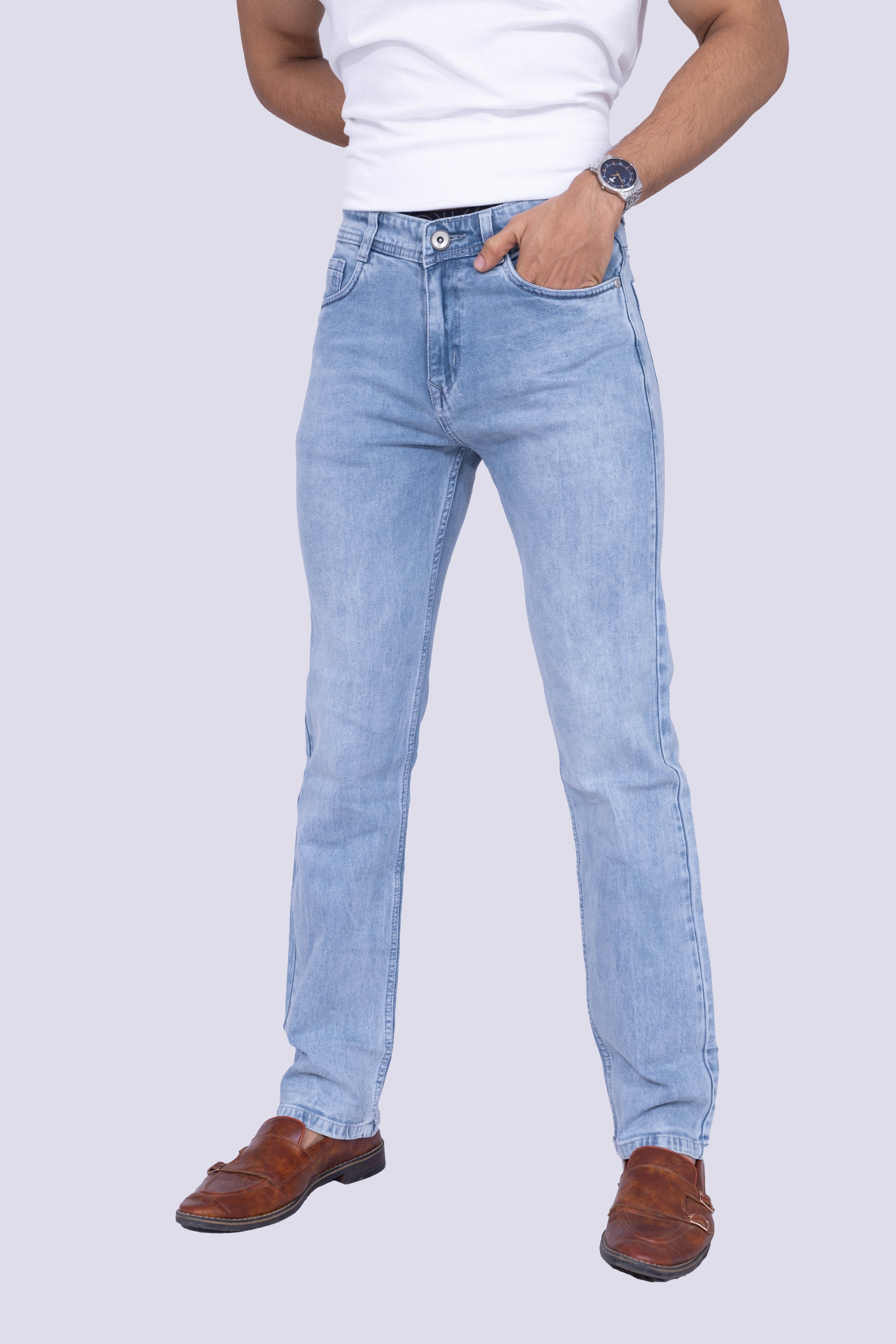 Vintage Ice Blue Straight Fit Stretchable jeans