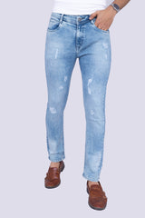Ice blue light destressed narrow fit jeans