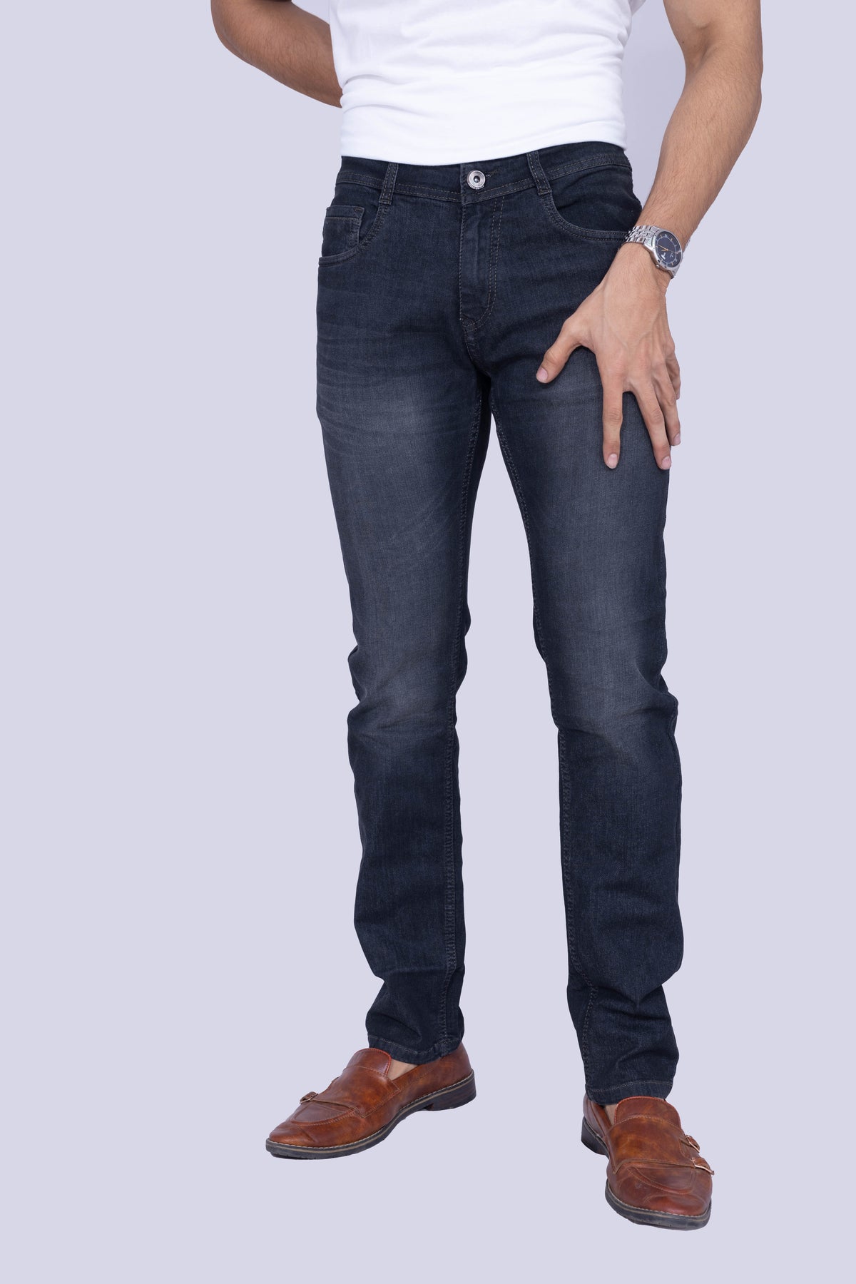 Charcoal Grey regular fit stretchable jeans