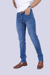 Knit medium wash regular fit blue jeans