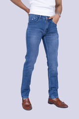 Knit medium wash regular fit blue jeans