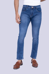 Knit Denim Mid-Wash Blue Narrow Fit Jeans