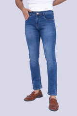 Knit Denim Mid-Wash Blue Narrow Fit Jeans