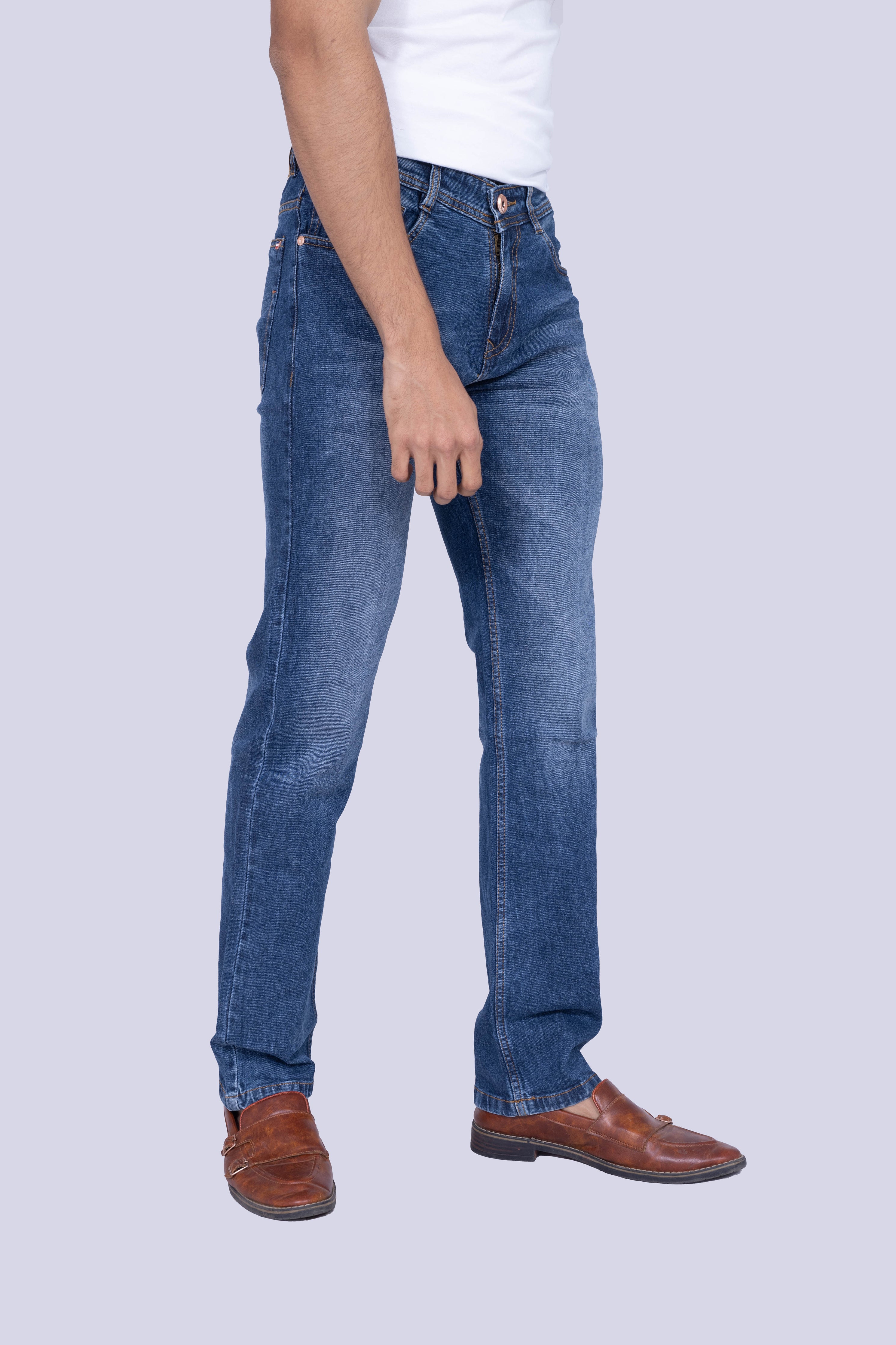 Vintage Mid Wash Blue Straight Fit Jeans
