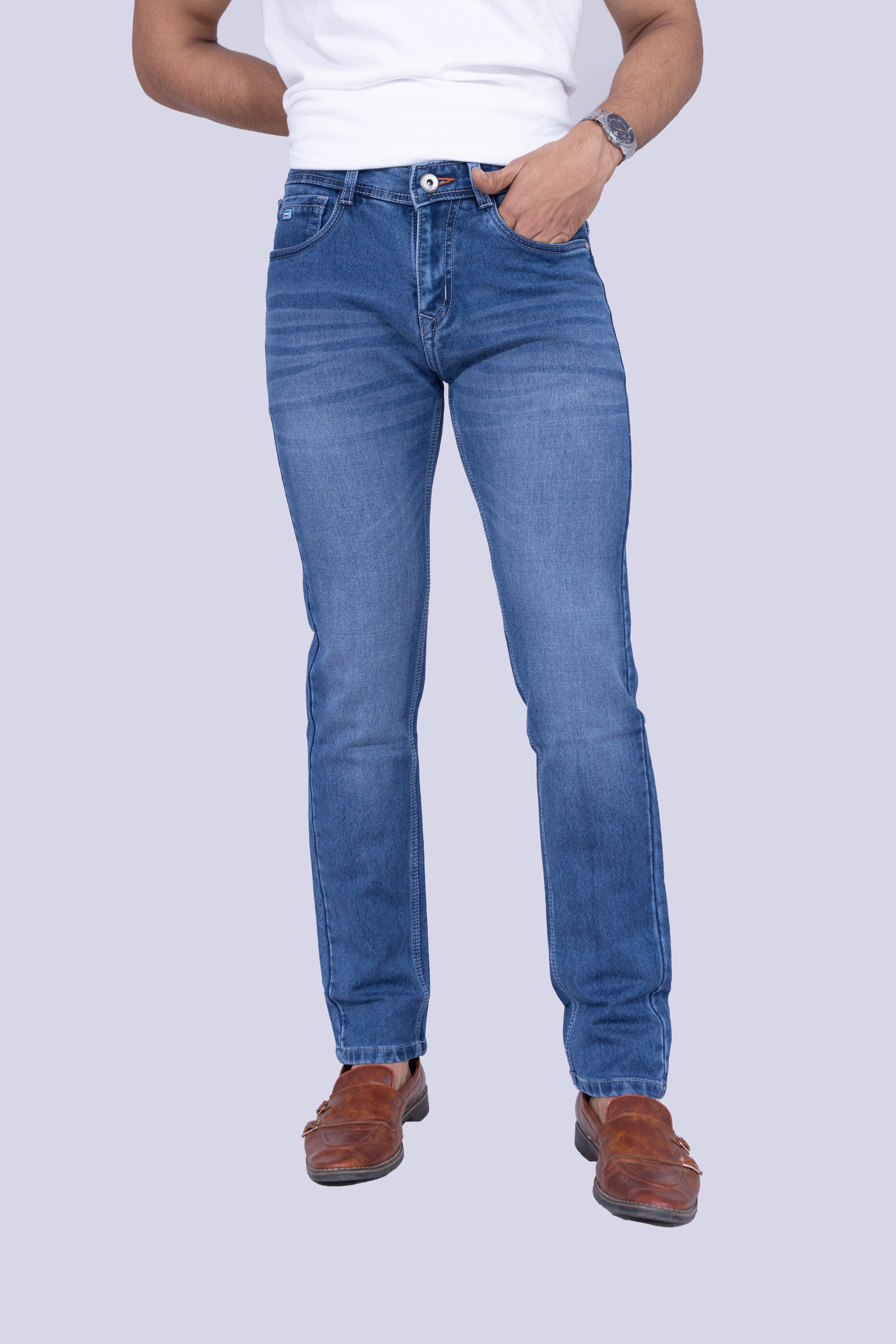 Knit Mid-Blue regular Fit Jeans